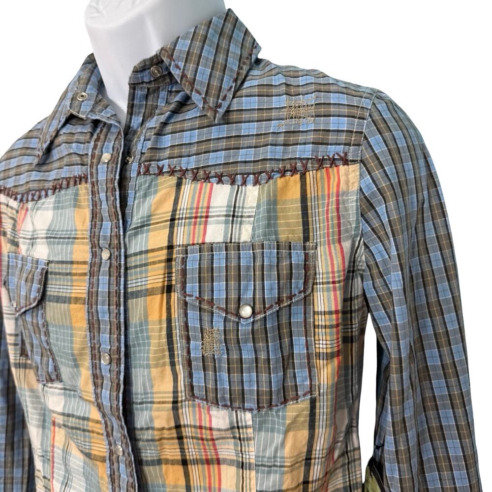 Vintage Rebel Western Blue Yellow Plaid Pearl Snap Collared Shirt size S NEW Tag - Picture 8 of 11
